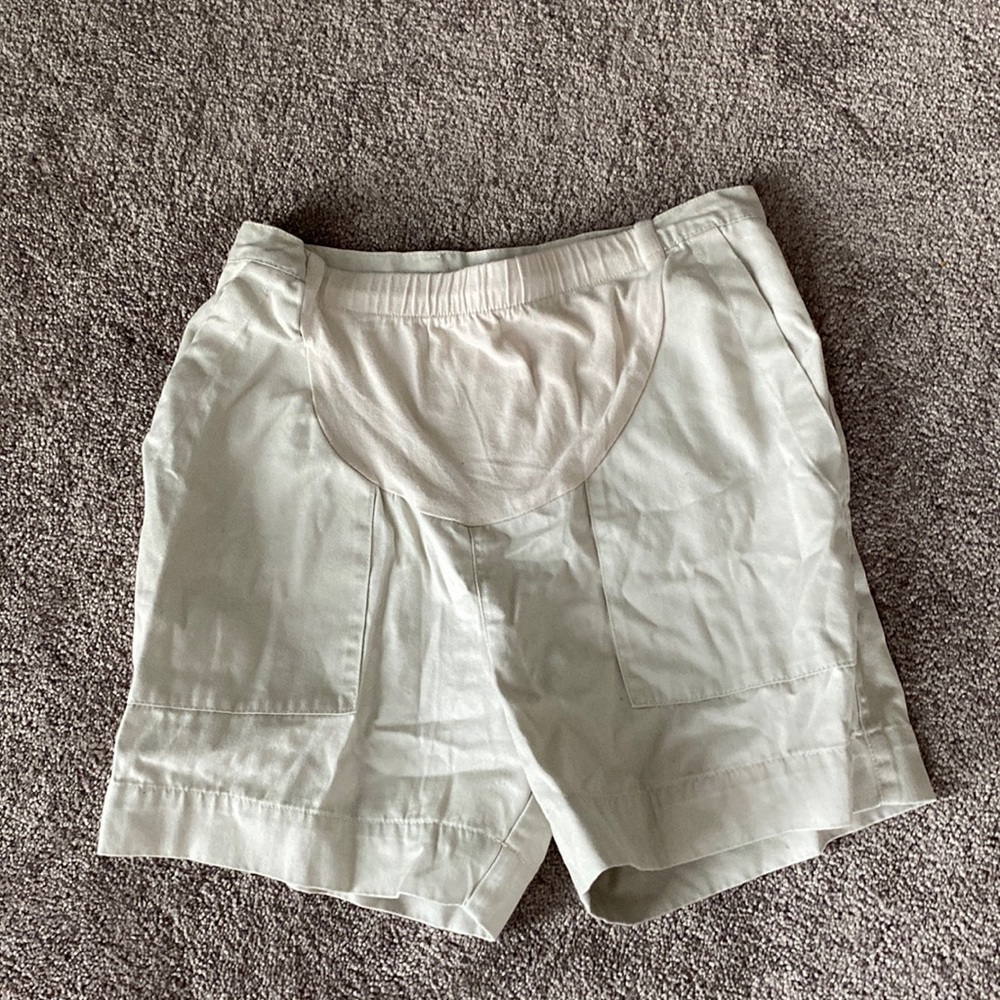 Motherhood Maternity Beige Over Belly Stretch Utility Shorts Pockets SIZE S